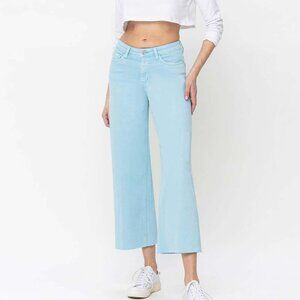 NWT Vervet by Flying Monkey High Rise Crop Wide Leg Jeans In Pastel Turquoise